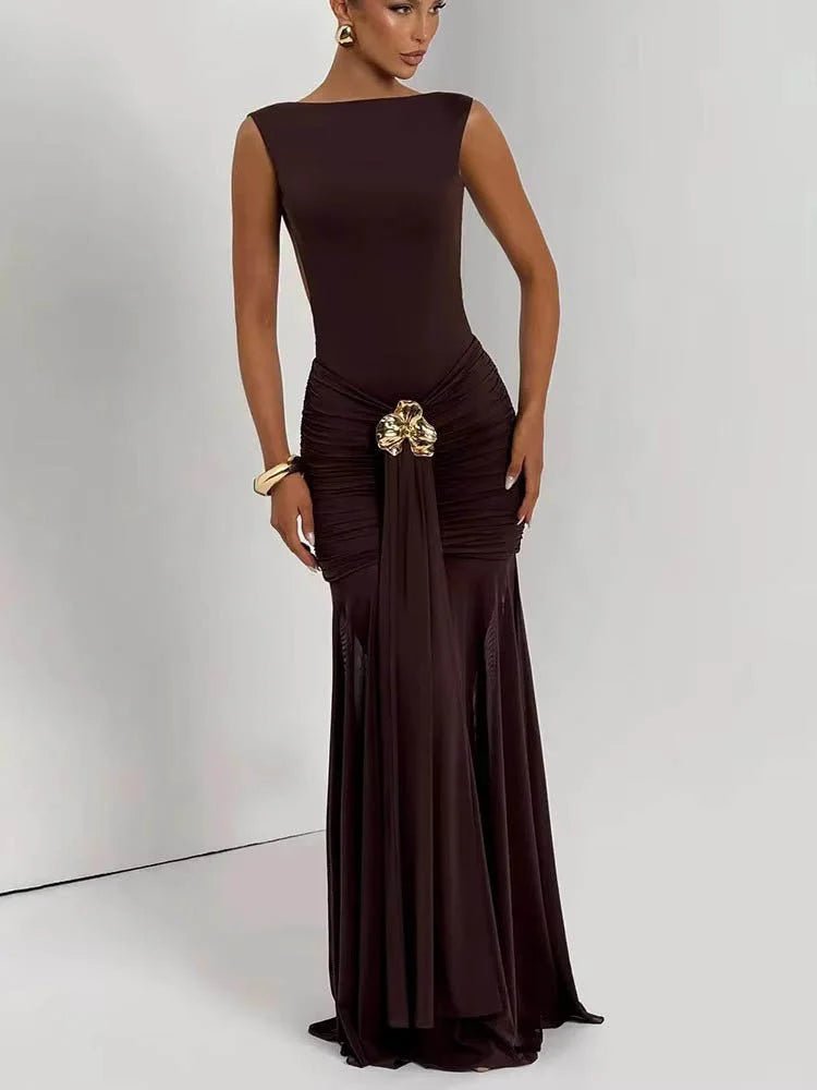 Backless Ruched Maxi Dress - HalleBeauty